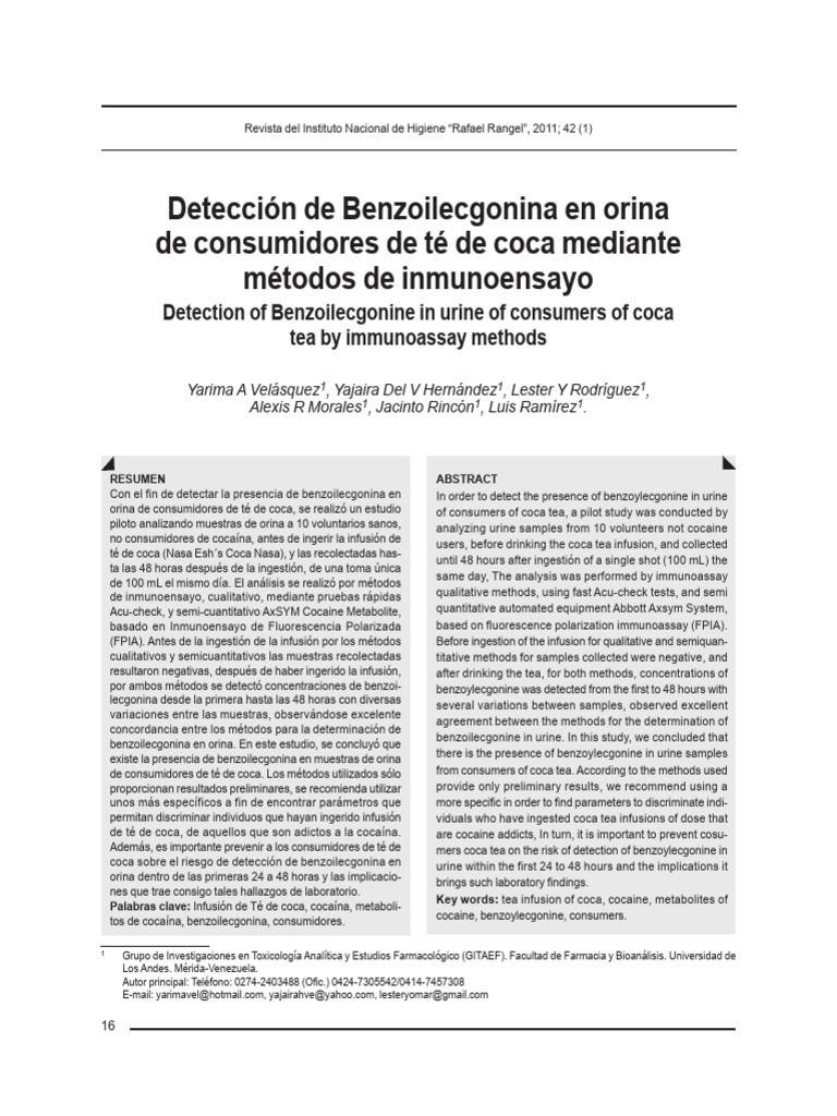 Detección de Benzoilecgonina en Orina | PDF | Té | Salud y bienestar