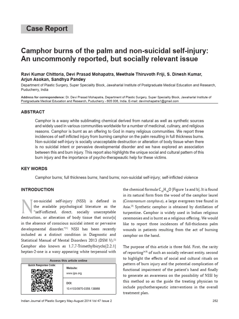 Case Report Camphor Burns of The Palm and Non-Suicidal Self-Injury: An ...