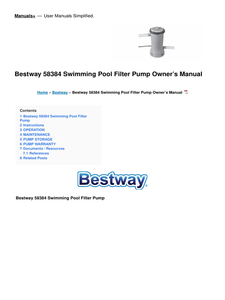 Bestway Pool Pump Manual