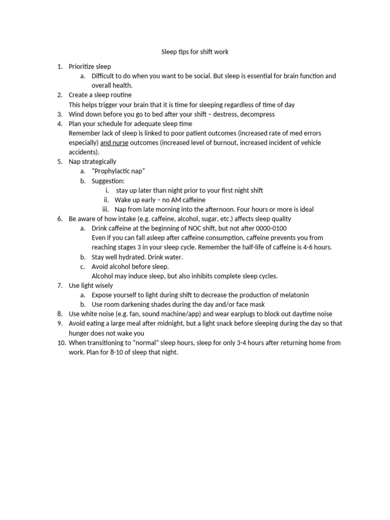 Sleep Tips For Shift Work | PDF