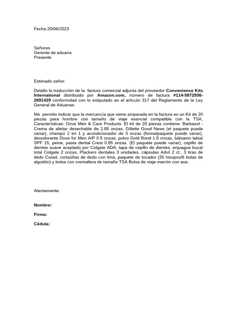 Carta Aduana Pdf