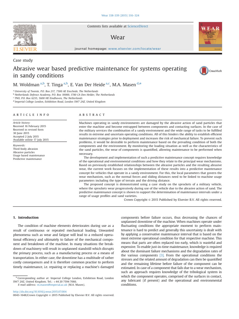 Abrasive Wear Based Predictive Maintenance For Systems Operating in ...