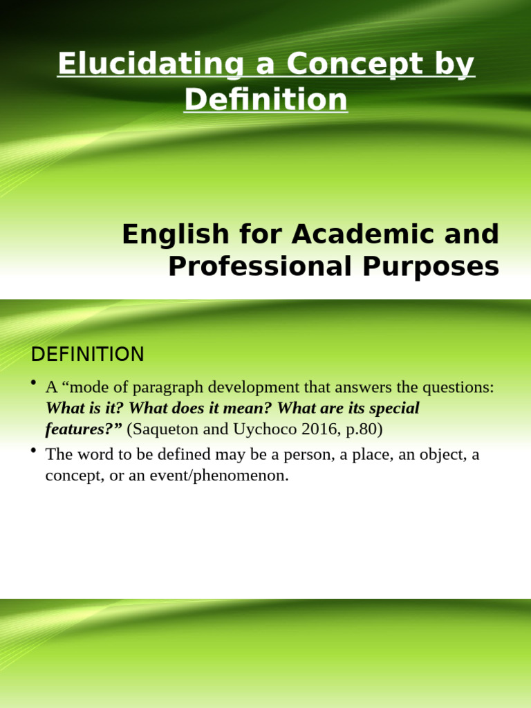 EAPP Q1 - Topic 9 - Elucidating by Definition | PDF | Definition