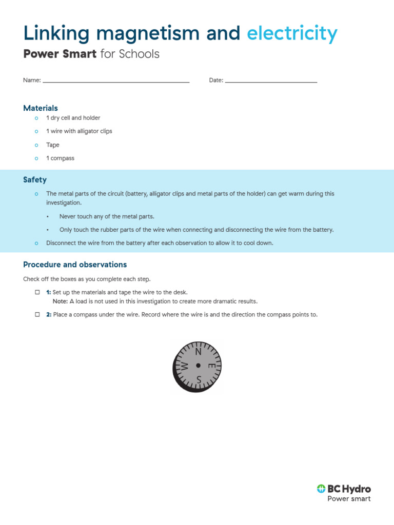 Linking Magnetism Electricity Worksheet | PDF