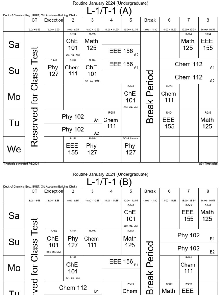 Routine Jan 24 Each Classes | PDF