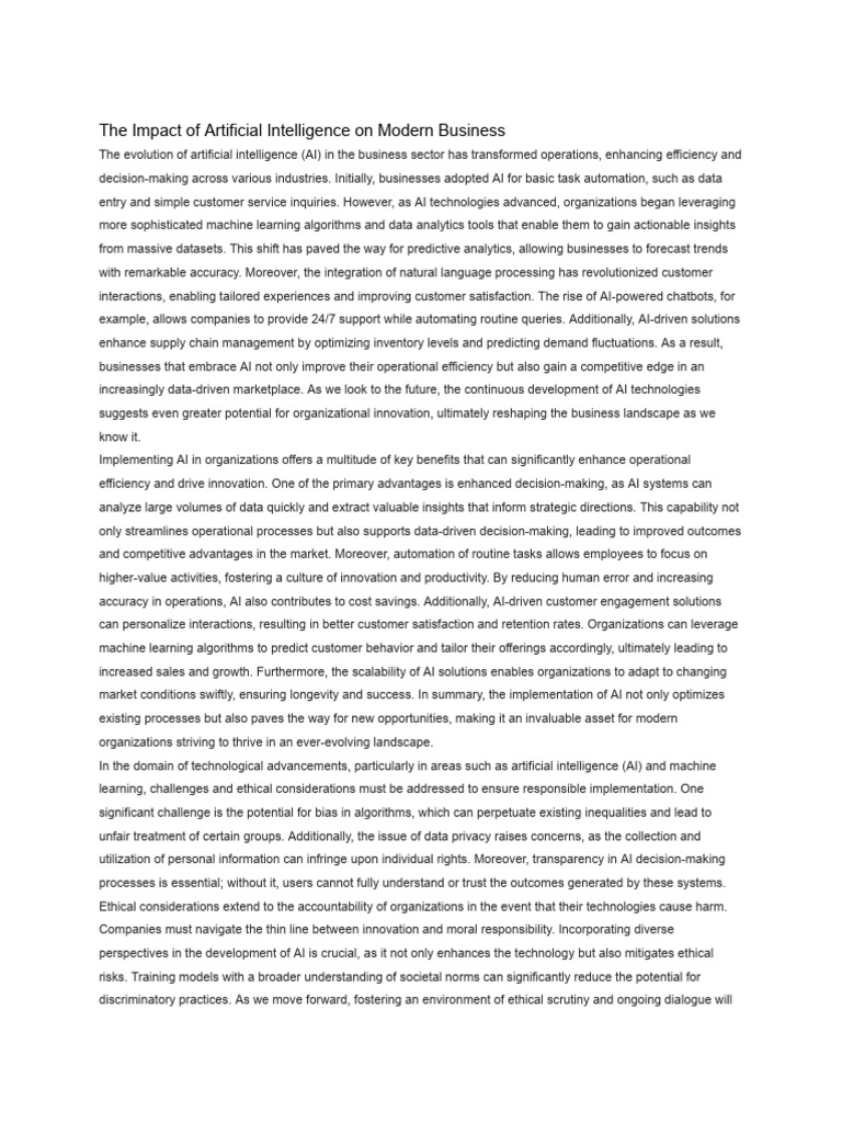 The Impact of Artificial Intelligence On Modern Business | PDF ...