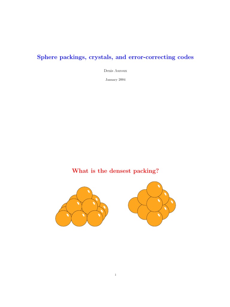 Sphere Packing Density and Codes | PDF | Mathematical Objects ...