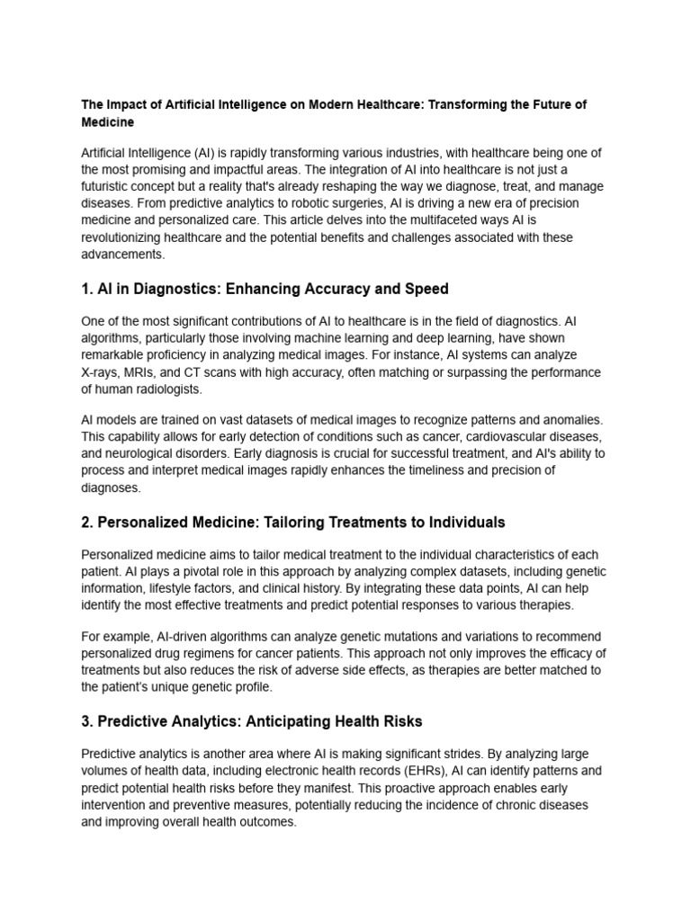 The Impact of Artificial Intelligence On Modern Healthcare ...