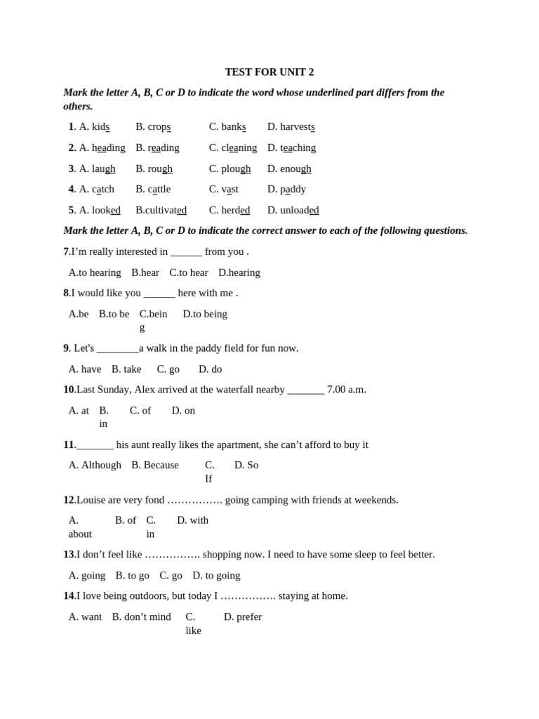 Test For Unit 2 | PDF