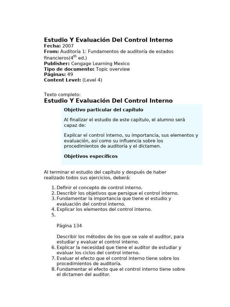 Estudio Y Evaluación Del Control Interno | PDF | Auditoría | Contabilidad