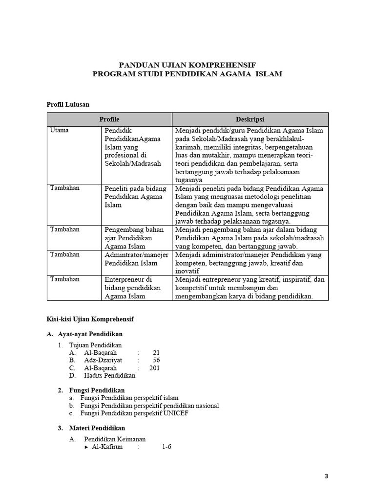 Panduan Ujian Komprehensif Program Studi Pendidikan Agama Islam | PDF