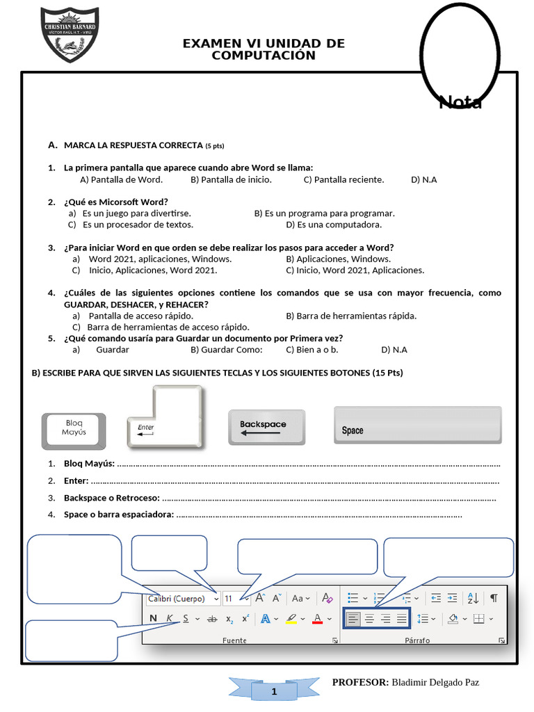 Examen de Computación para Cuarto Grado | PDF | Informática