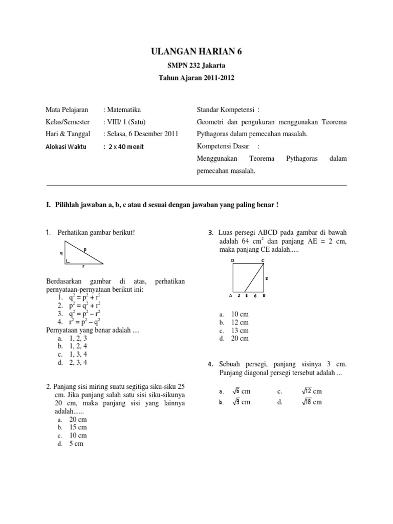 Uji Soal Pythagoras Smp 232
