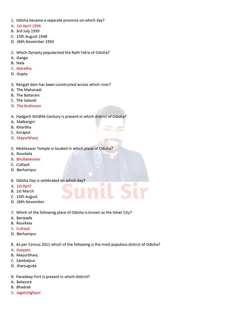 Odisha Gk Quiz 1 Pdf