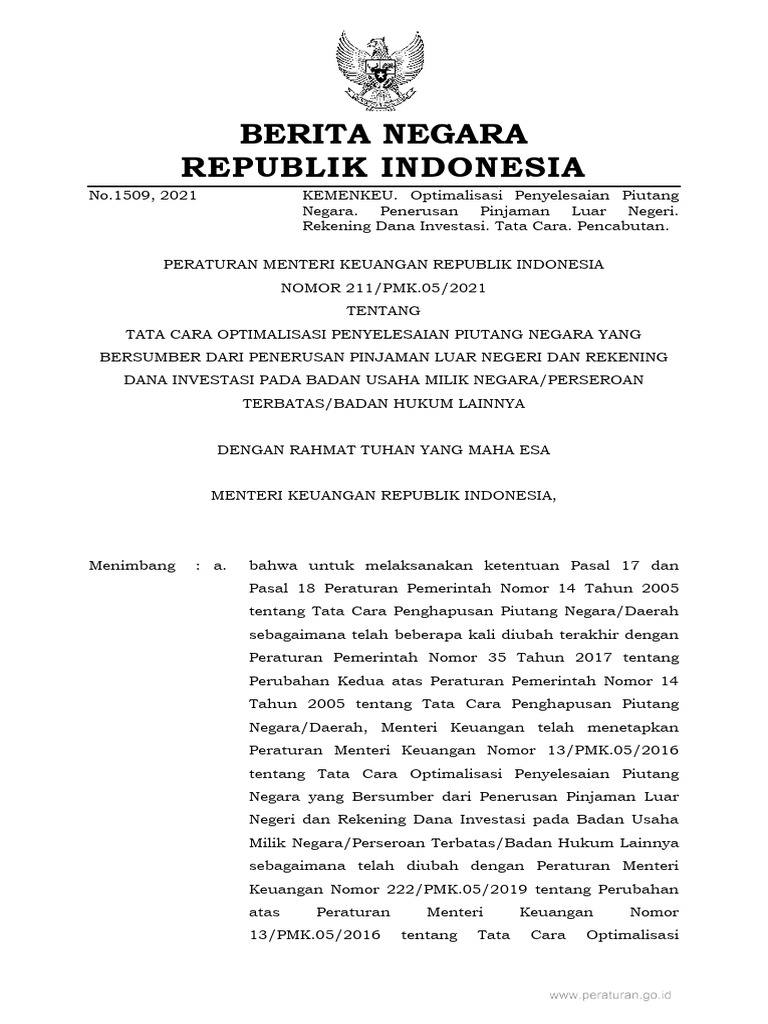 PMK-211 Tahun 2021 Tata Cara Optimalisasi PPN | PDF