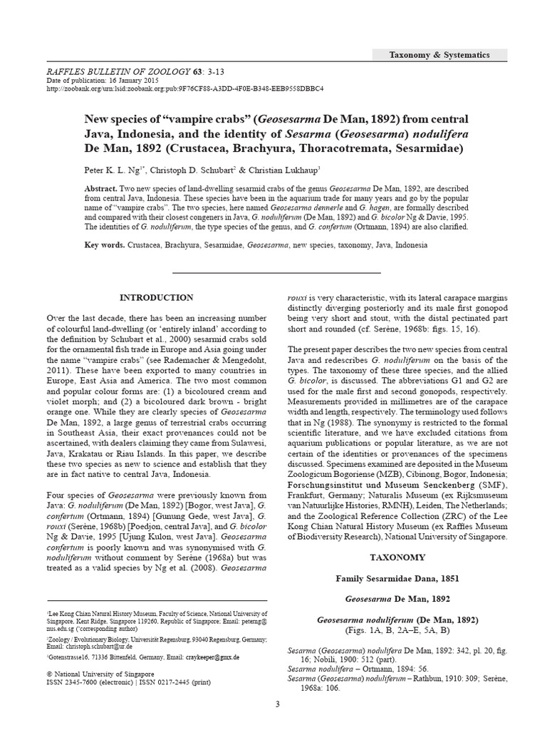New Species of Vampire Crabs Geosesarma | PDF
