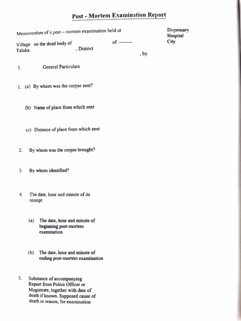 Dispensary Hospital City: Post Mortem Examination Report | PDF