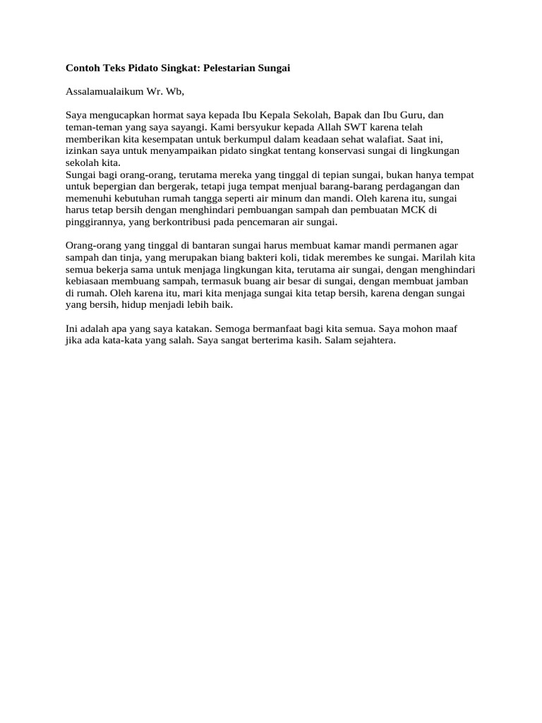Contoh Teks Pidato Singkat Pelestarian Sungai PDF