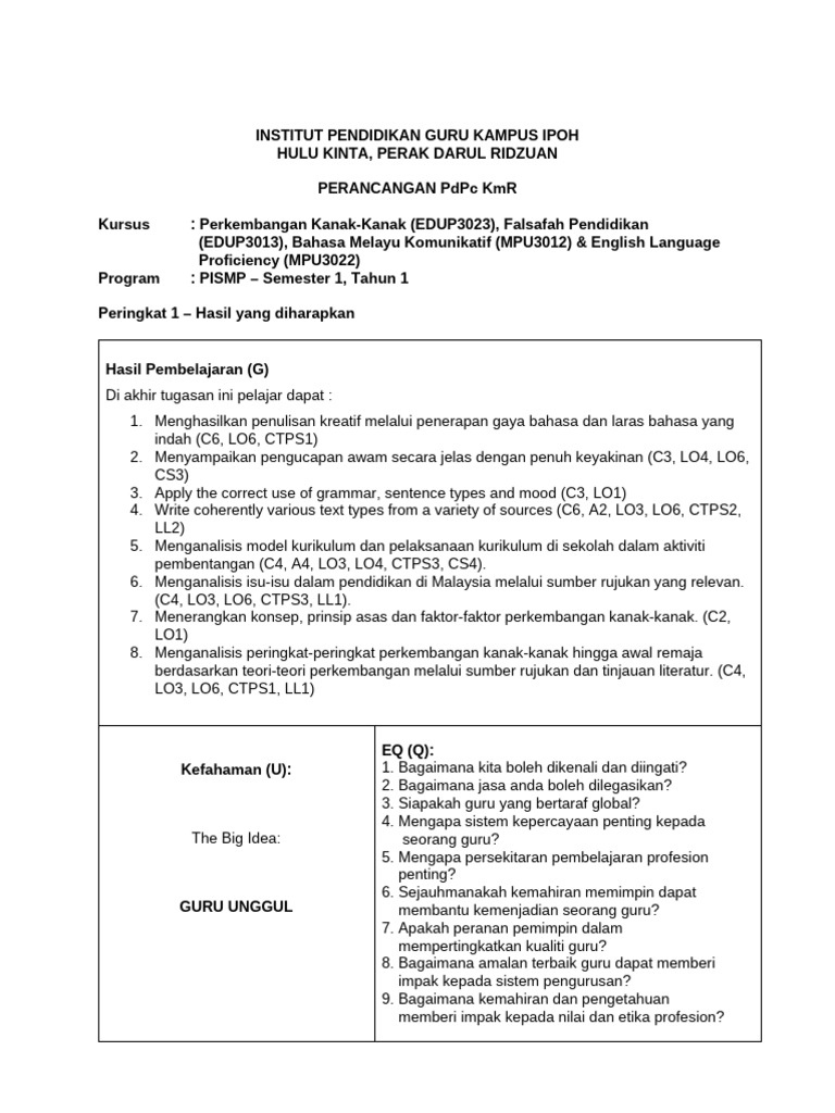 Contoh - Template Backward Design | PDF