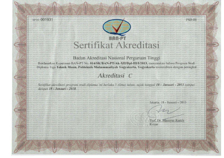 Sertifikat Akreditasi Teknik Mesin C 2013 2018 Pdf