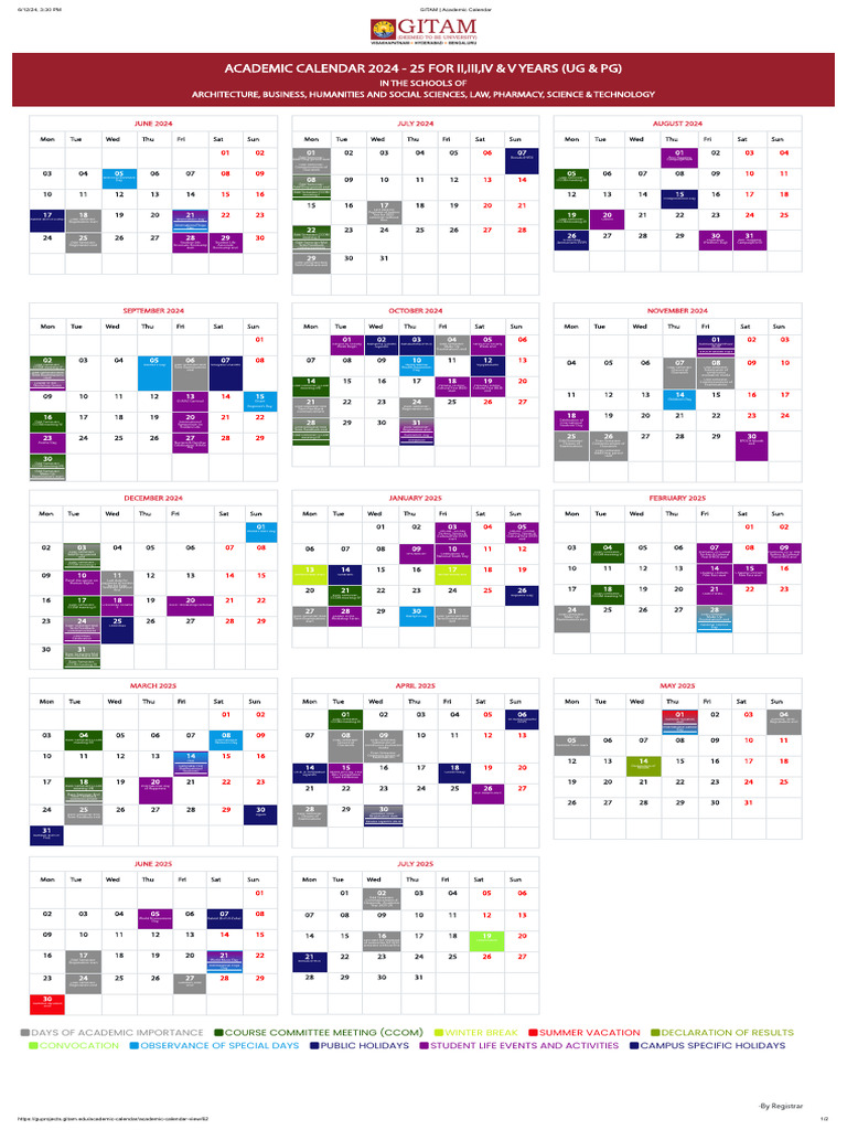 GITAM Academic Calendar Senior Calender 202425 Approved 0 PDF
