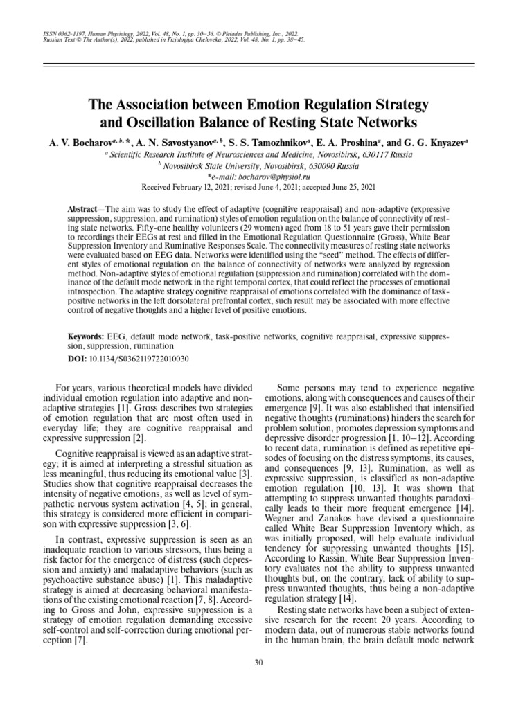 (Bocharov Et Al., 2022) The Association Between Emotion Regulation ...