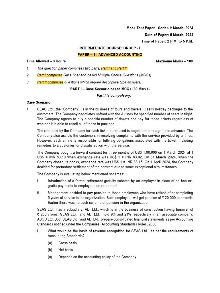 Paper 1 - Advanced Accounts | PDF
