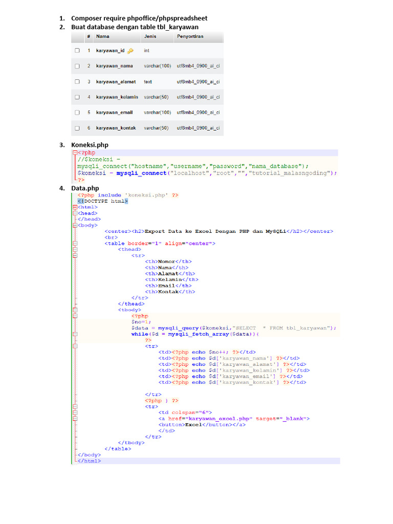php mysqli_export excel | PDF