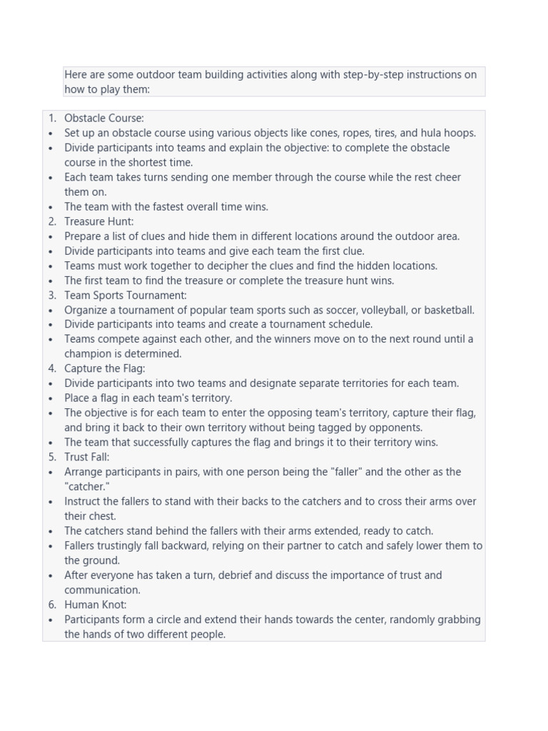 Outdoor Team Building Activities Guide | PDF