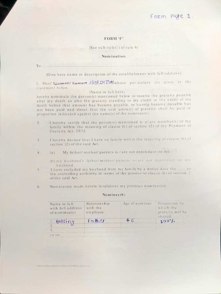 Form F Page 1 | PDF