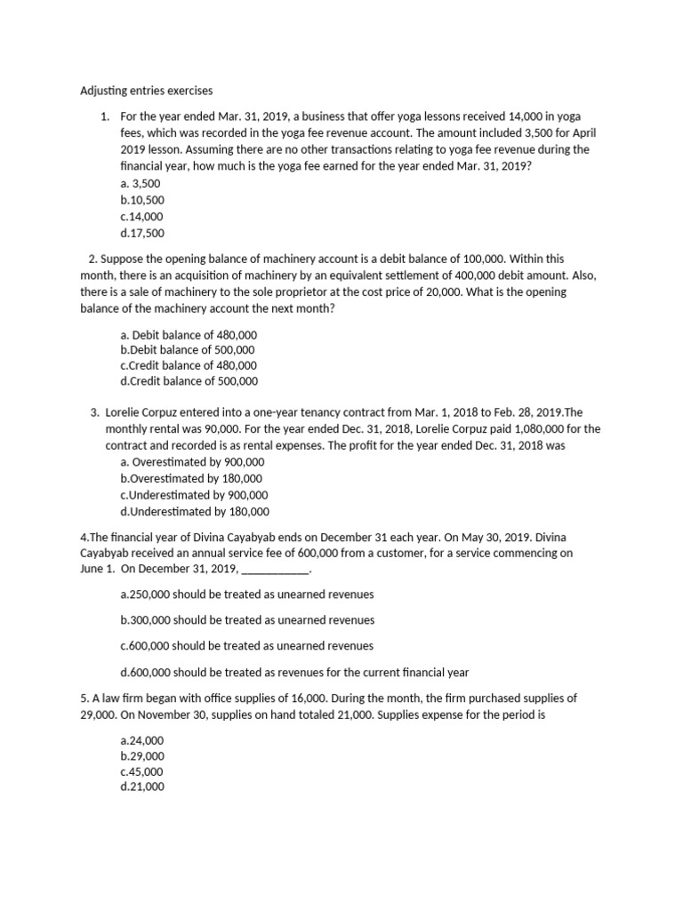 Adjusting Entries Exercises Pdf