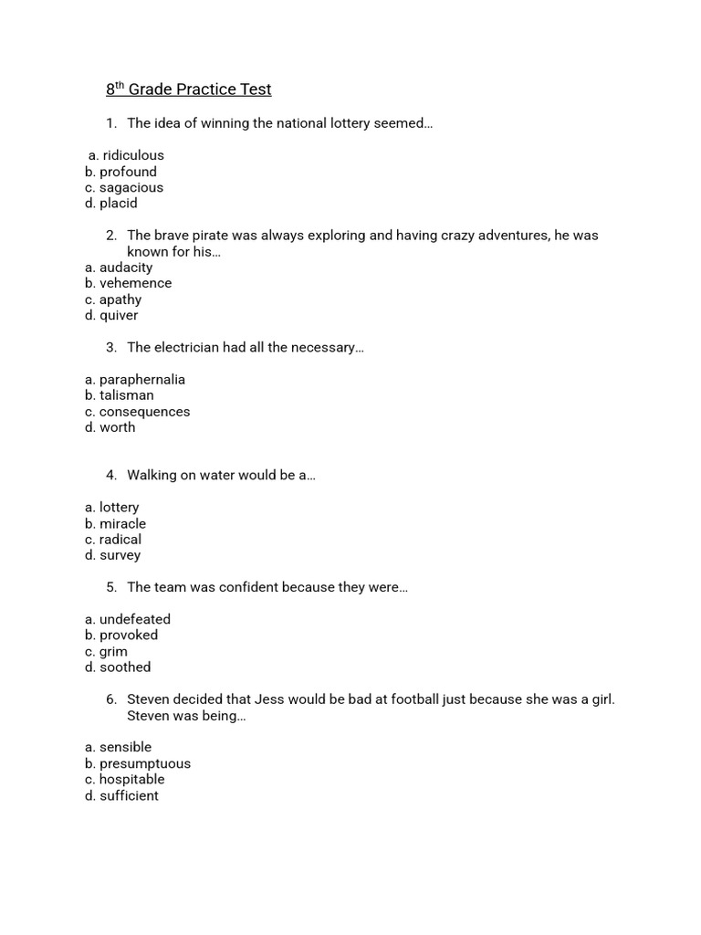 8th Practice Test | PDF