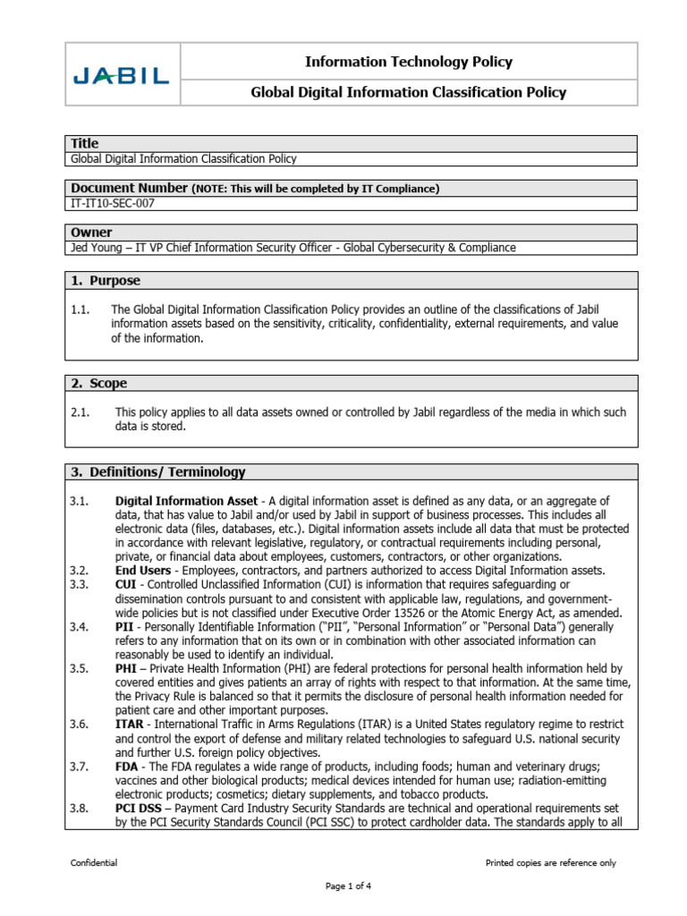 Global Digital Information Classification Policy - ENG | PDF