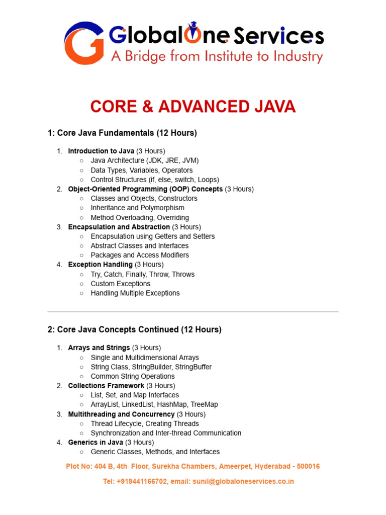 Core & Advanced Java - 60HRS | PDF