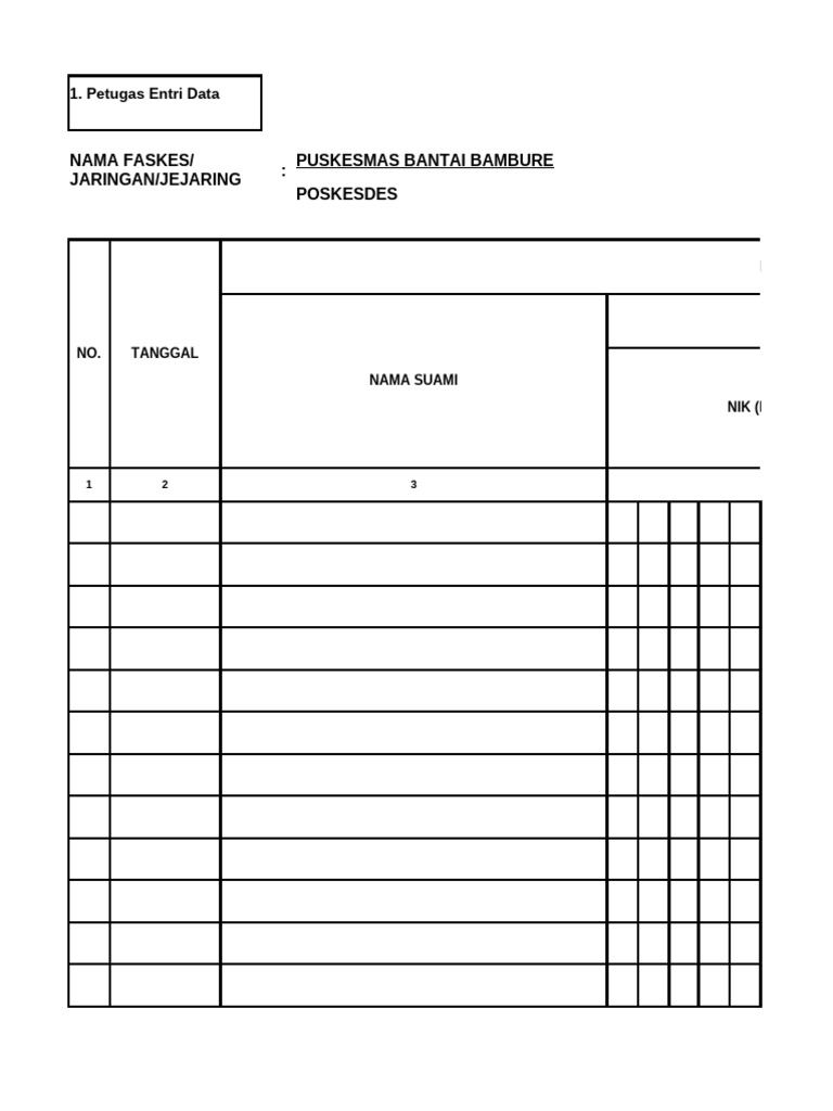 Register Pelayanan KB: Puskesmas Bantai Bambure: Poskesdes Nama Faskes ...