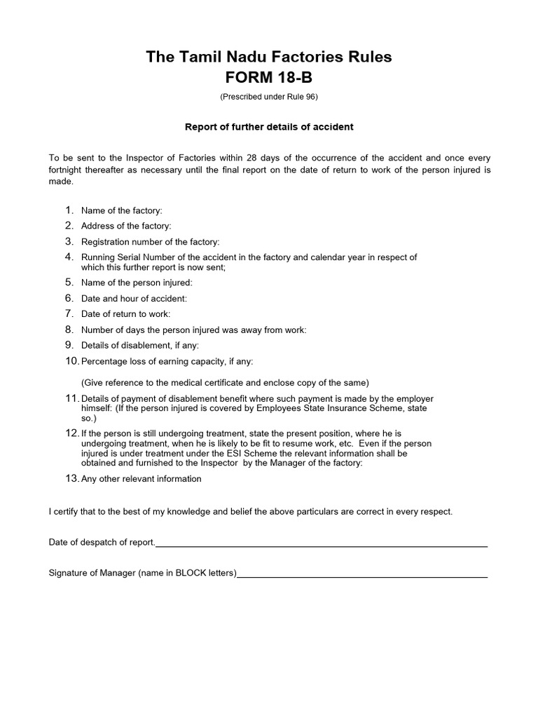 Form 18-B - Report of Further Details of Accident | PDF
