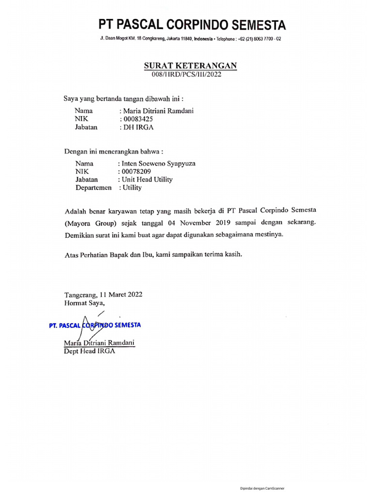 surat ket kerja Pascal PDF
