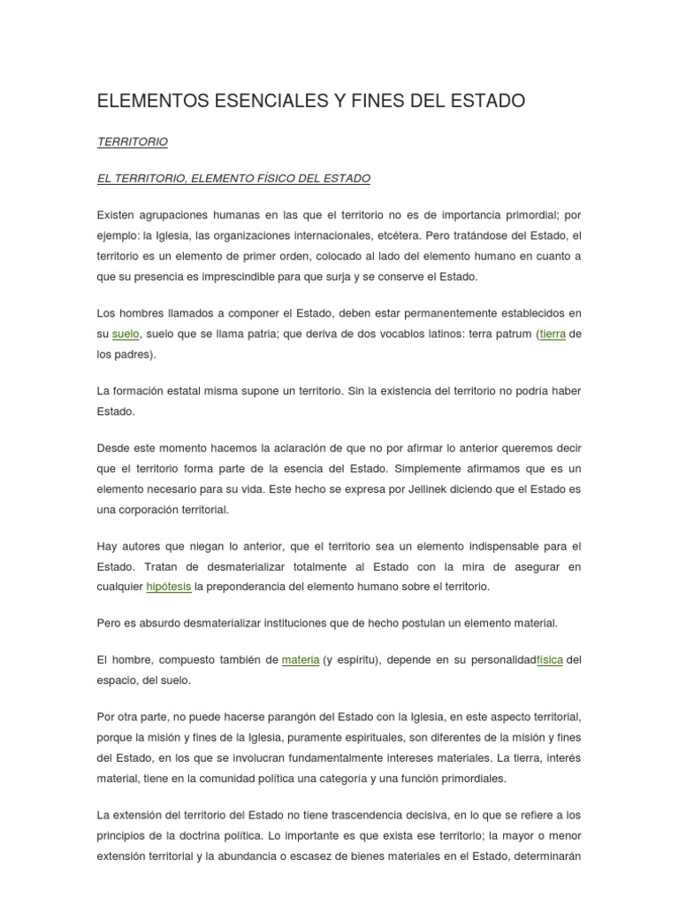 Elementos Esenciales y Fines Del Estado Estado (política