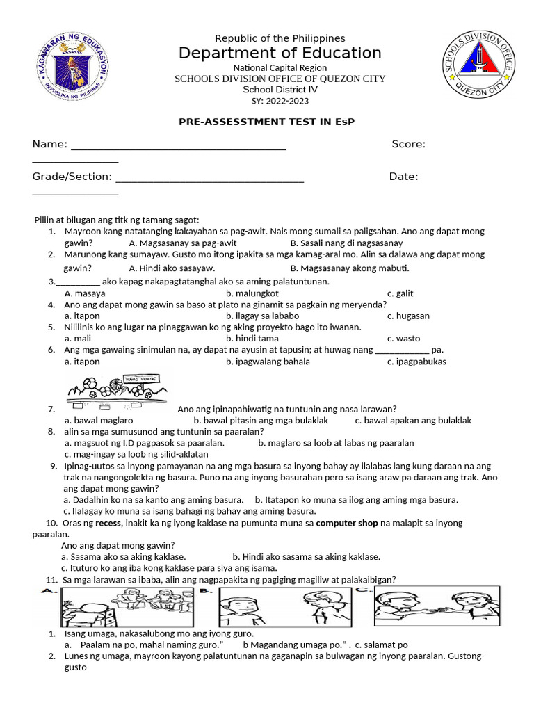 Pre-Test - Esp 2 | PDF