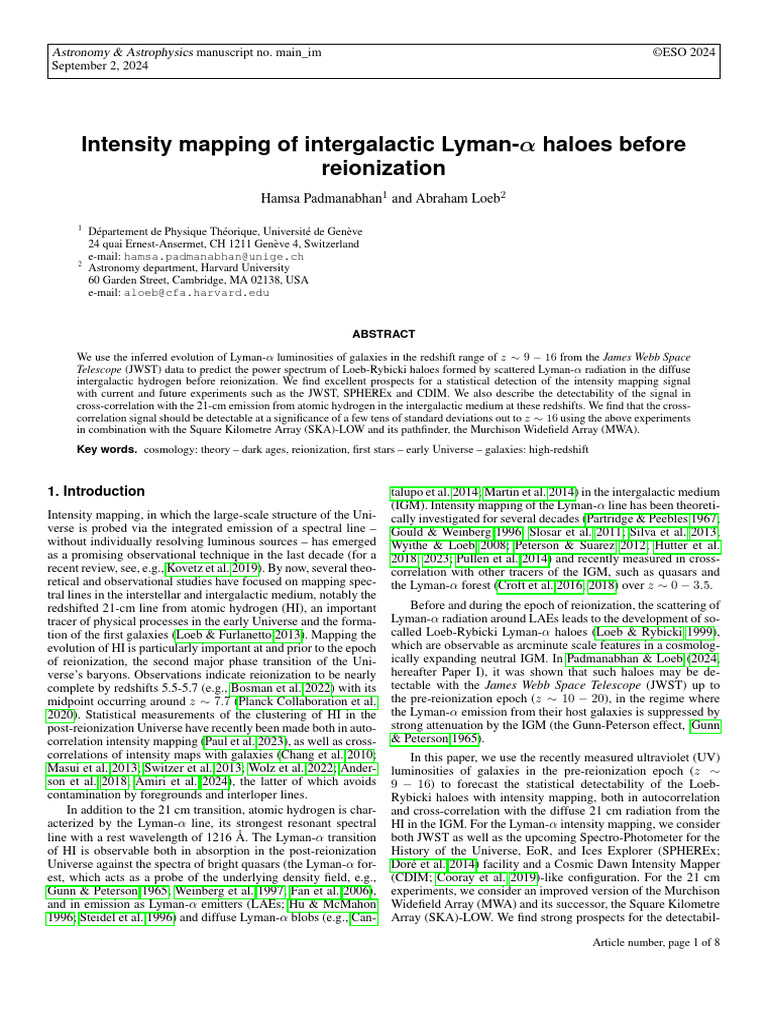 Intensity Mapping of Intergalactic Lyman-Haloes Before Reionization | PDF