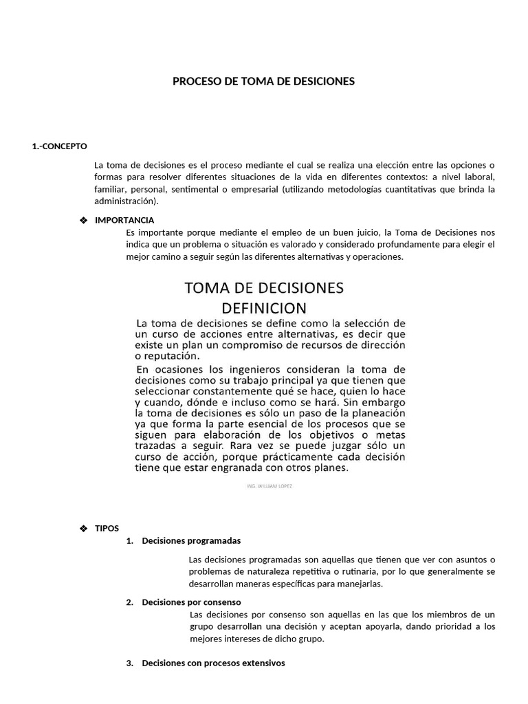 Tipos y Proceso de Toma de Decisiones | PDF | Toma de decisiones ...