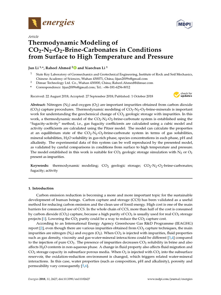 Thermodynamic - Modeling - of - CO2 N2 O2 Brine Carbonat | PDF | Carbon ...