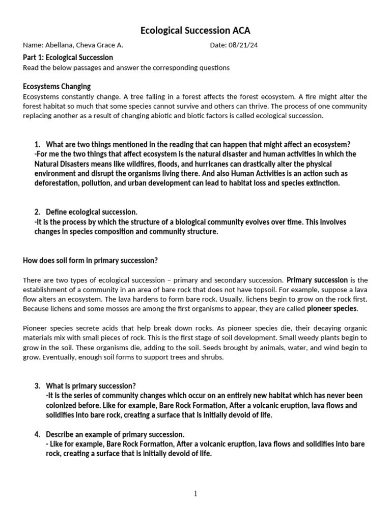 Ecological Succession ACA | PDF