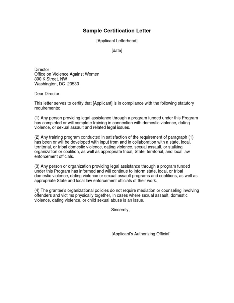 Sample Cert Letter | PDF