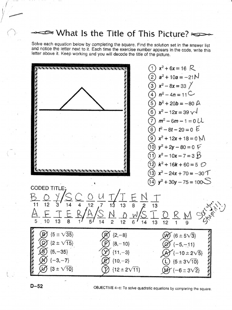 What Is The Title of This Picture Key Completing The Square | PDF