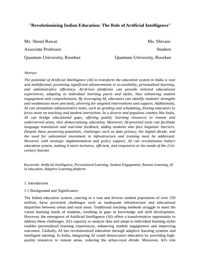 AI Transforming Indian Education System | PDF | Artificial Intelligence ...