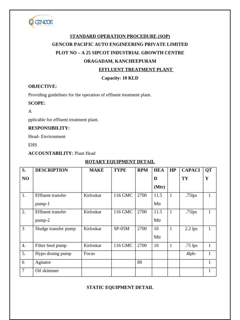 Sop - Effluent Treatment (Final) | PDF