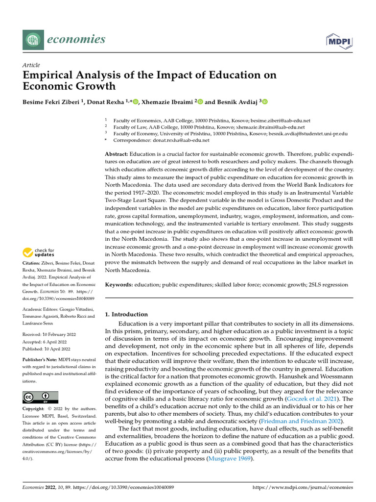 Impact of Education On Economic Growth | PDF