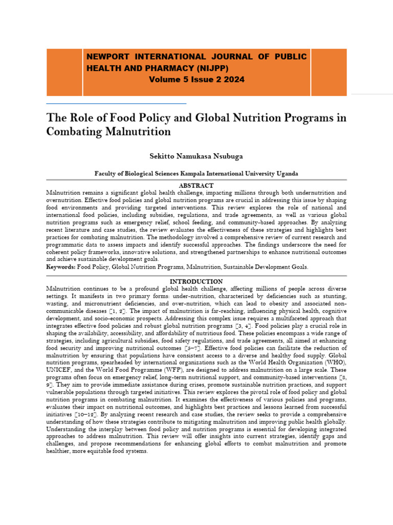 Food Policy's Impact on Malnutrition | PDF | Malnutrition | Wellness