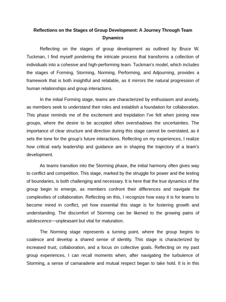 Reflections On The Stages of Group Development | PDF